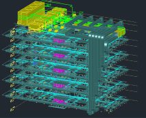 دانلود فایل اتوکد مدل سه‌بعدی (3D) تاسیسات برق، HVAC و آتش‌نشانی ساختمان 6 طبقه